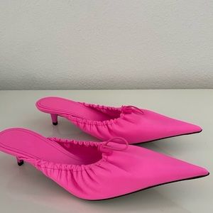 Balenciaga Neon Pink Nappa Leather Knife Scrunch Mules